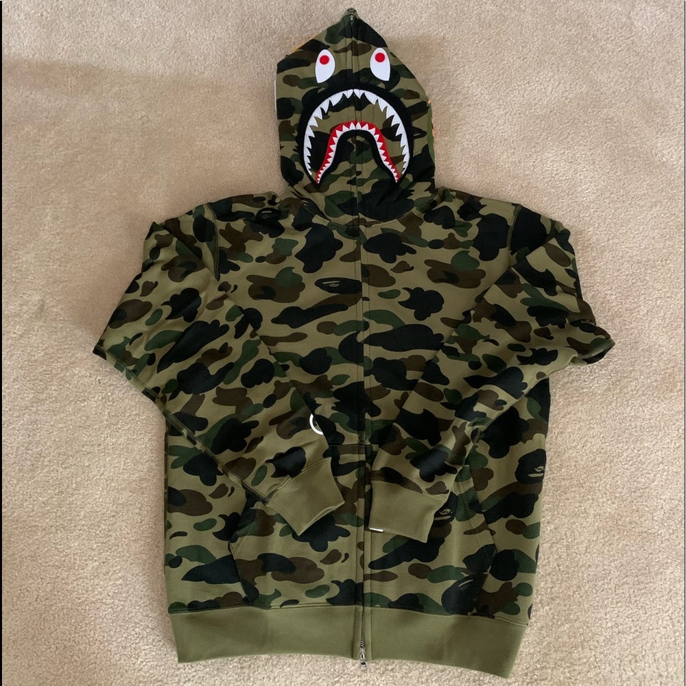Bape Green OG Shark Zip-Up Hoodie Size Medium